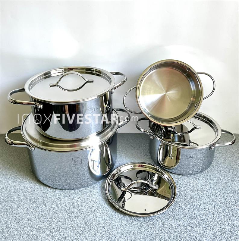 Bộ 4 Nồi Đúc Liền Thân Fivestar 3 Lớp 304 Nắp Inox