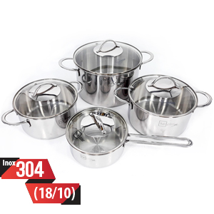 Bộ nồi 4 chiếc 3 lớp inox 304 nắp kính