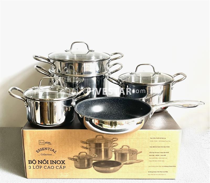 Bộ nồi FiveStar Plus 5 Món Đúc Liền 3 lớp Inox 304