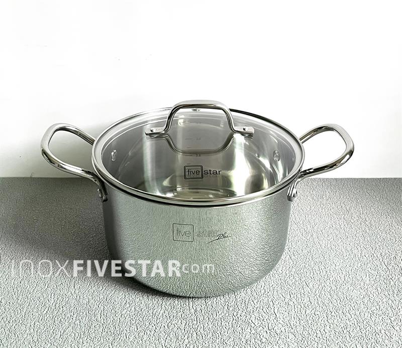 Nồi Inox 304 3 Lớp Đúc Liền Thân 22cm Fivestar Nắp Kính